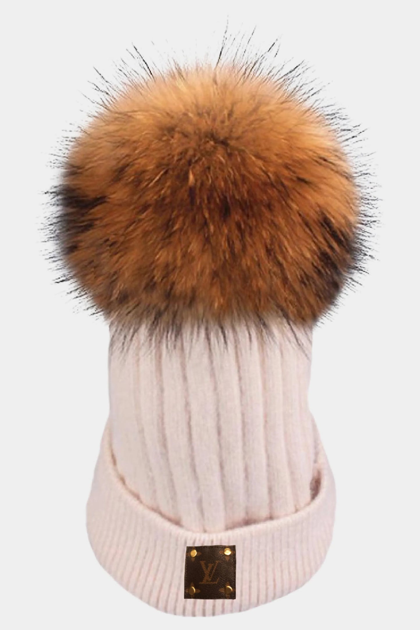 Up-Cycled Louis Vuitton Wool Blend Fur Pom Beanie