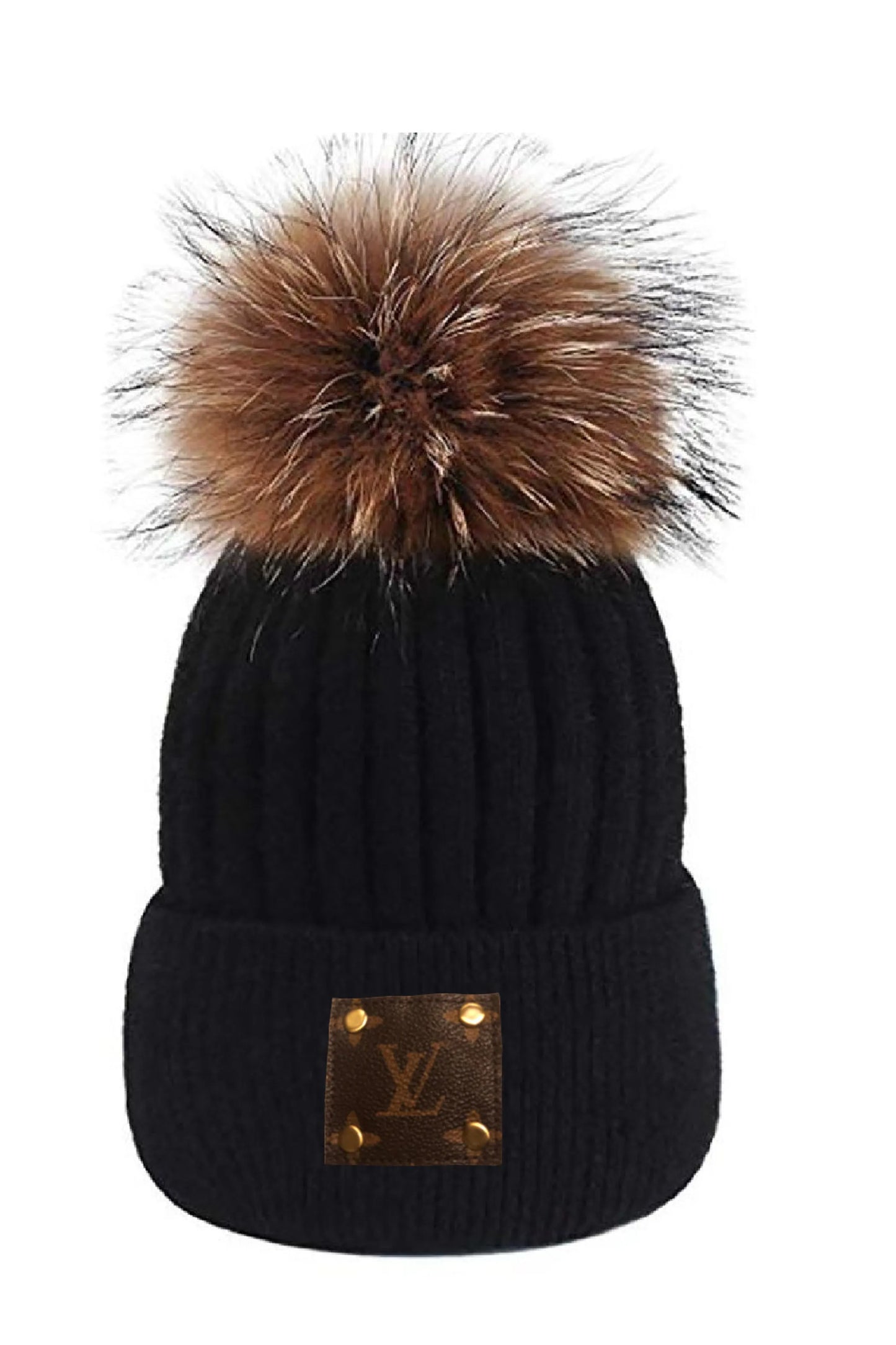 Up-Cycled Louis Vuitton Wool Blend Fur Pom Beanie