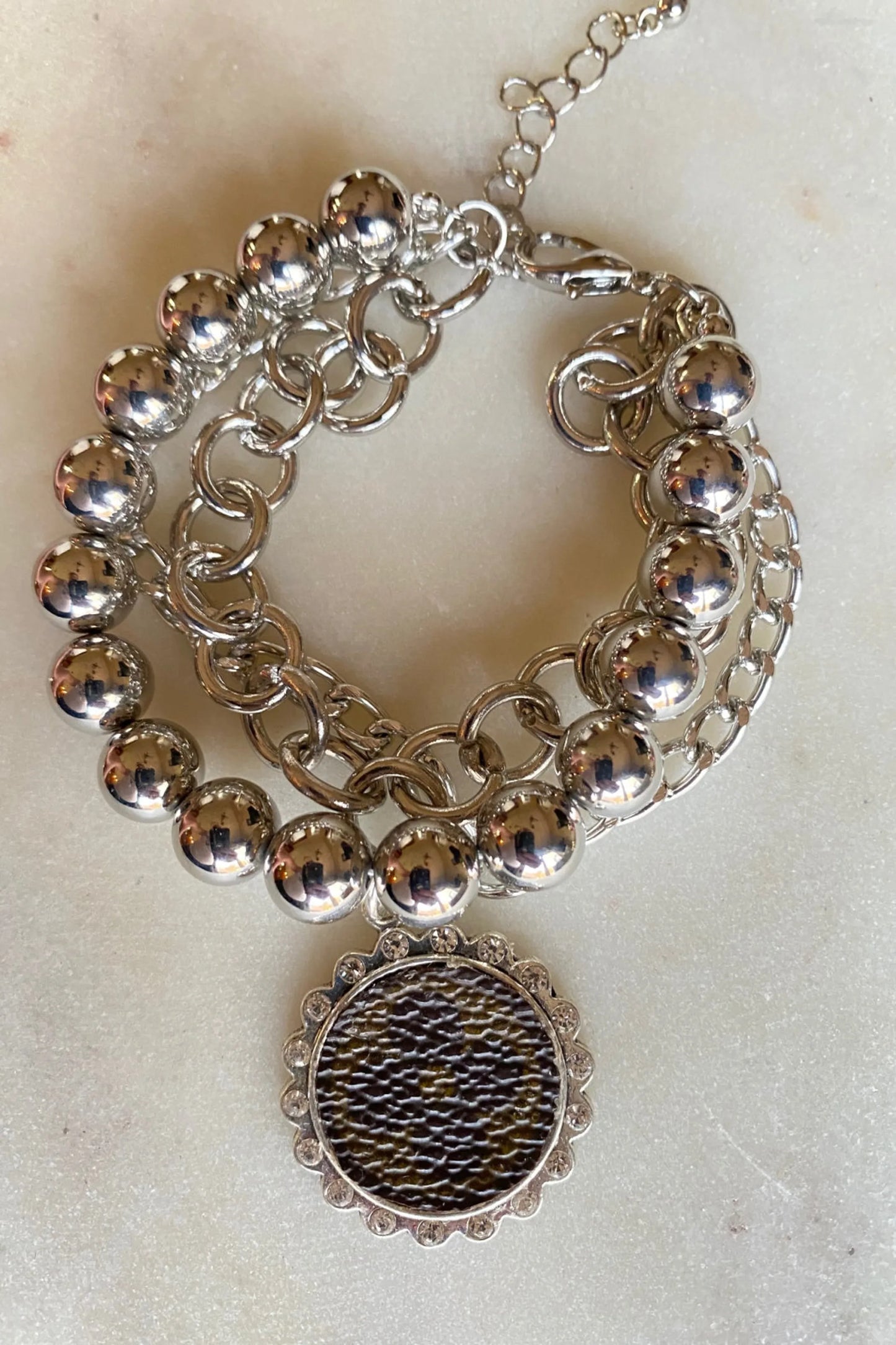 Up-Cycled Louis Vuitton 3 Strand Beaded Link Charm Bracelet