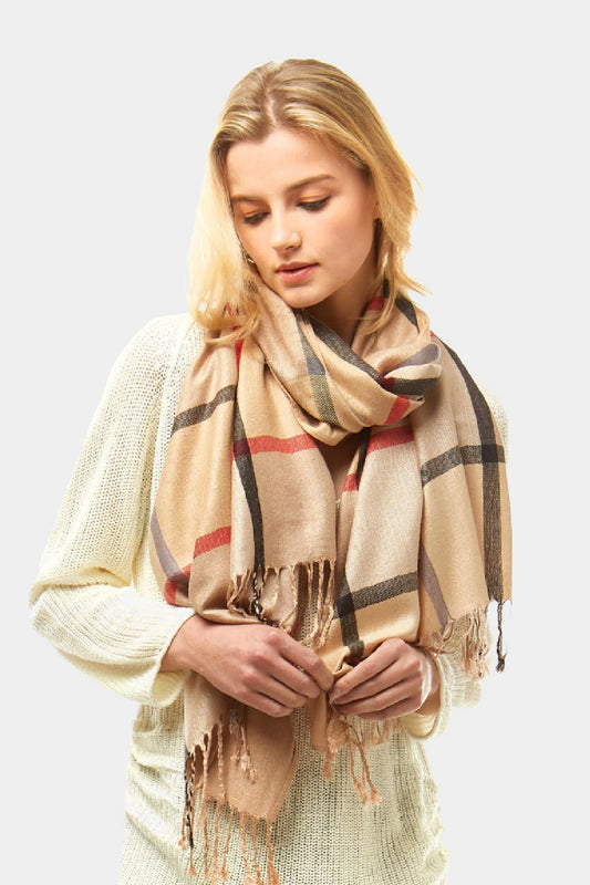 All Season, Beige Plaid Scarf