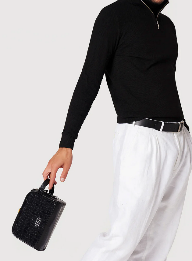 Croco Leather Toiletry Bag With Zipper